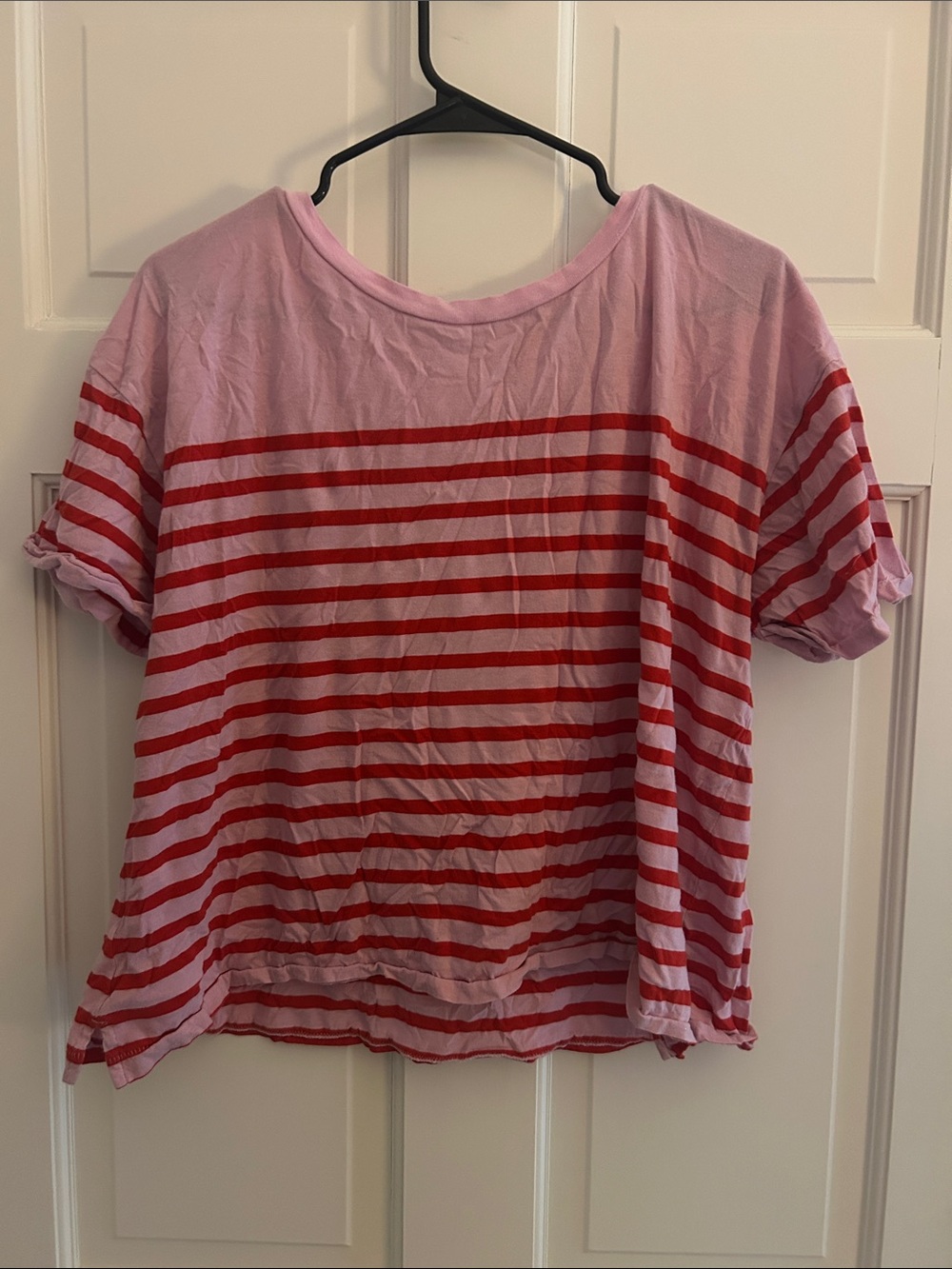 Lou & Grey Pink and Red Striped Short Sleeve Tee